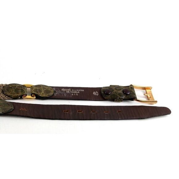 VTG GREEN ALLIGATOR CALFSKIN BEIGE ELASTIC 1"Wd CASUAL DRESS BELT Sz 40 (B36 - Picture 15 of 15